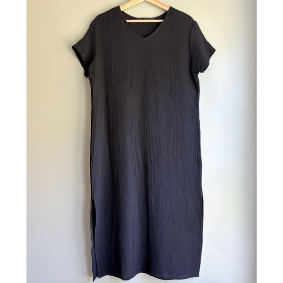 JENNI KAYNE Cypress Shift Dress Size XS Black Gauze Cotton Minimalist Lagenlook - Picture 1 of 9